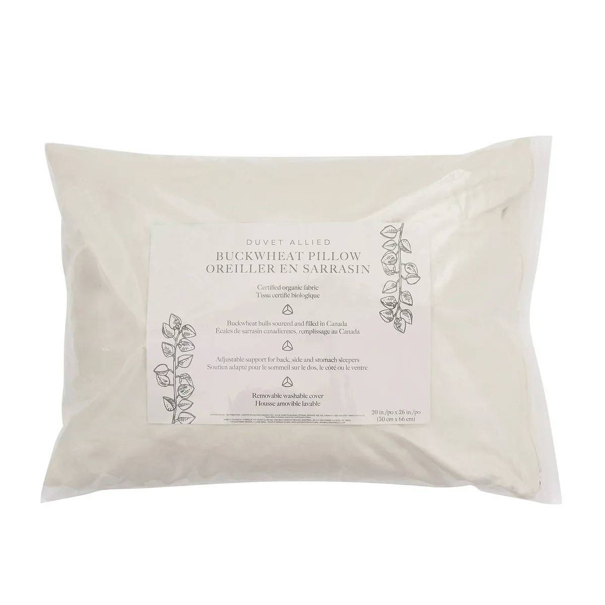 Allied Home - Oreiller en sarrasin avec housse en coton biologique
