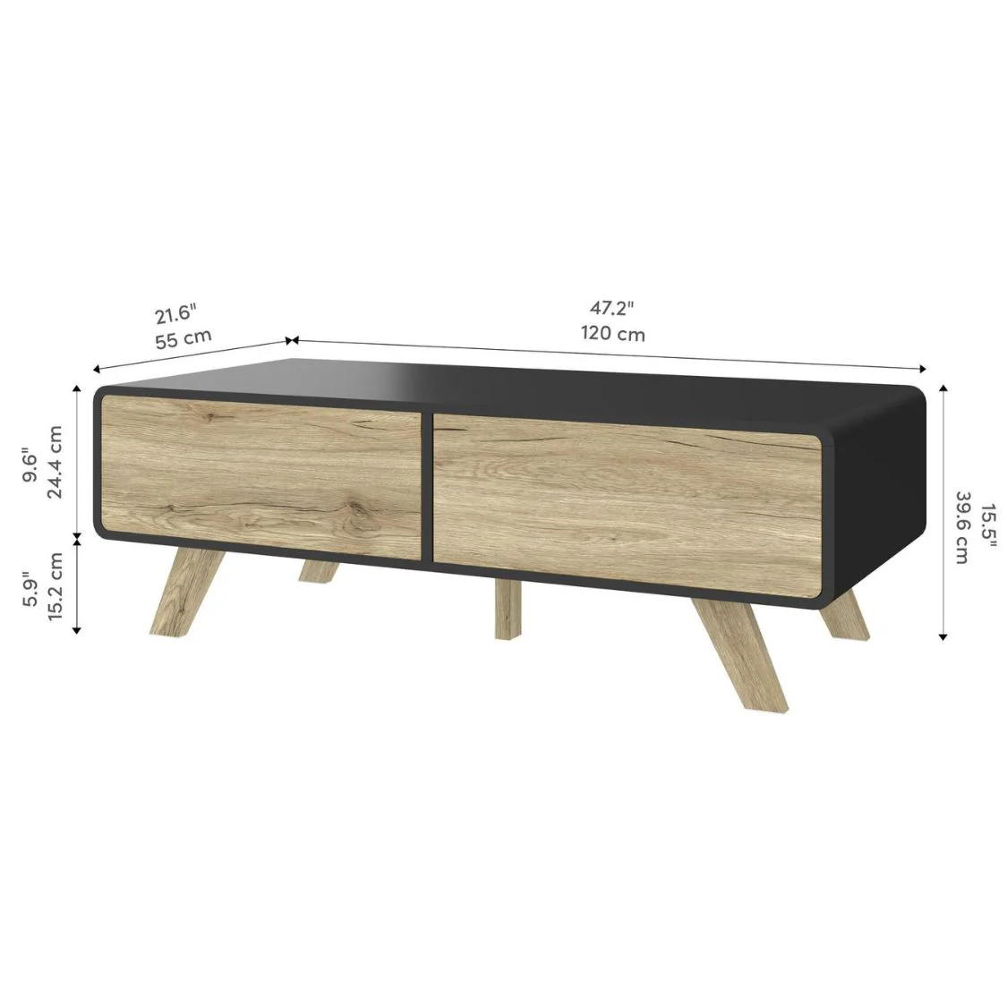 Bestar Alhena - Table basse 48W en chêne noir uv et brun sable - Image 6