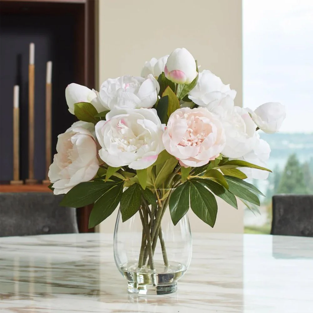 CGH - Assortiment de pivoines artificiels avec vase en verre - Image 2