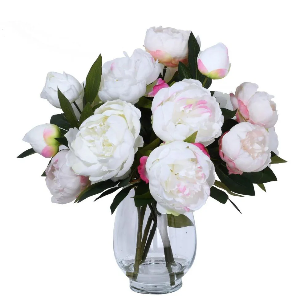 CGH - Assortiment de pivoines artificiels avec vase en verre - Image 3