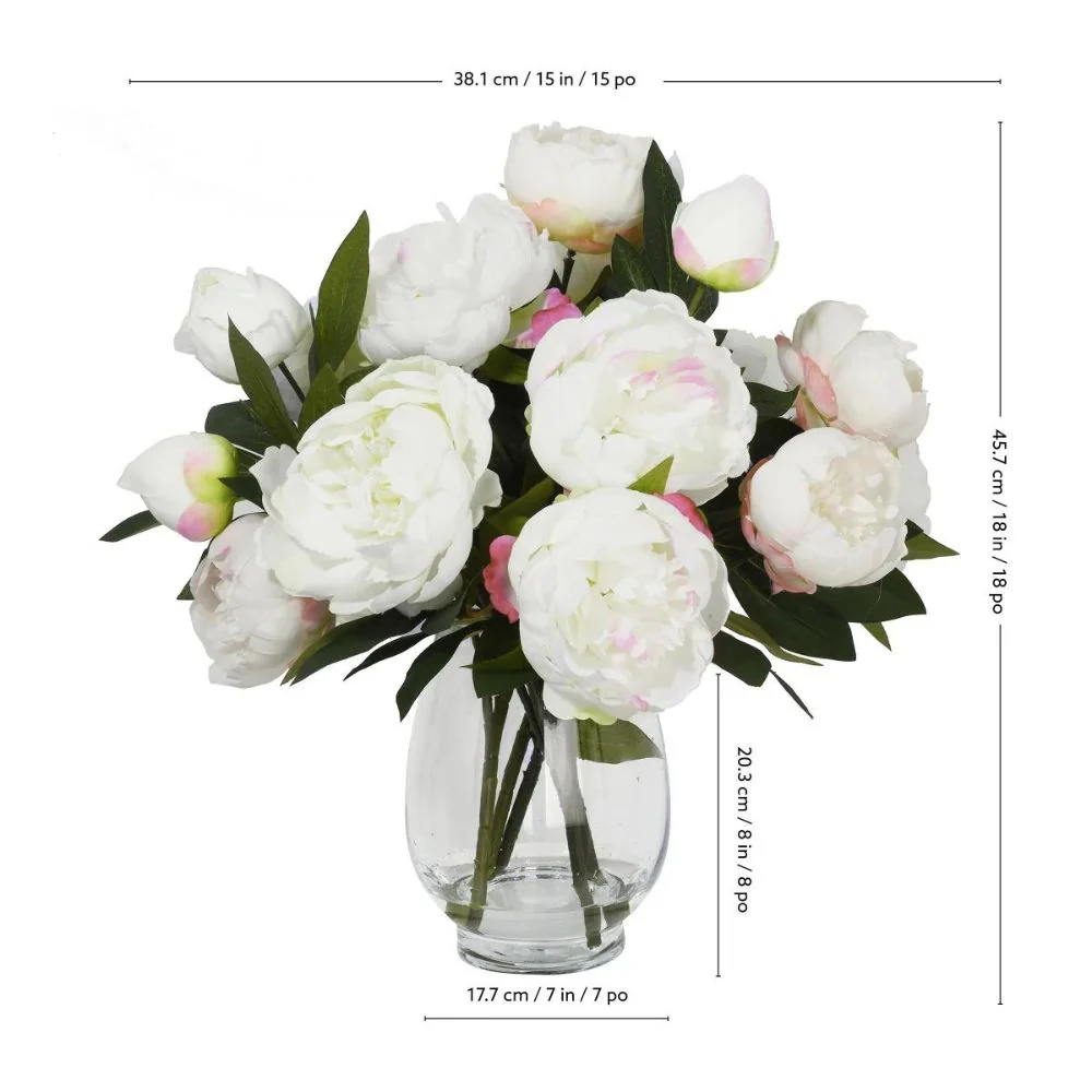 CGH - Assortiment de pivoines artificiels avec vase en verre - Image 4