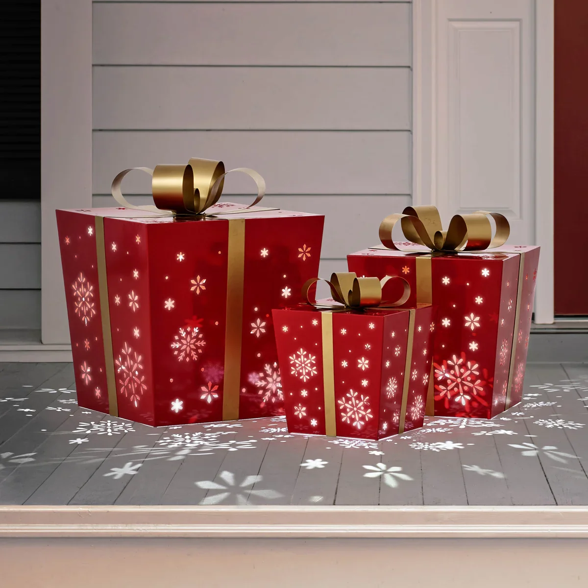 Coffrets cadeaux en métal avec lumières DEL, paquet de 3