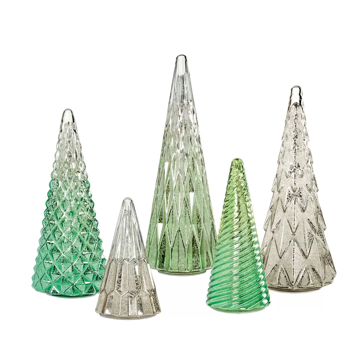 Ensemble de 5 arbres en verre avec lumières DEL en vert - Image 3