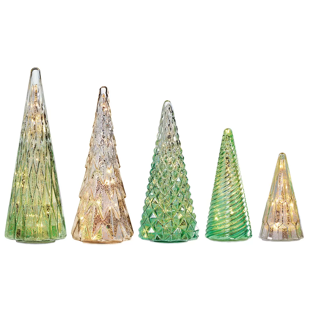 Ensemble de 5 arbres en verre avec lumières DEL en vert - Image 4