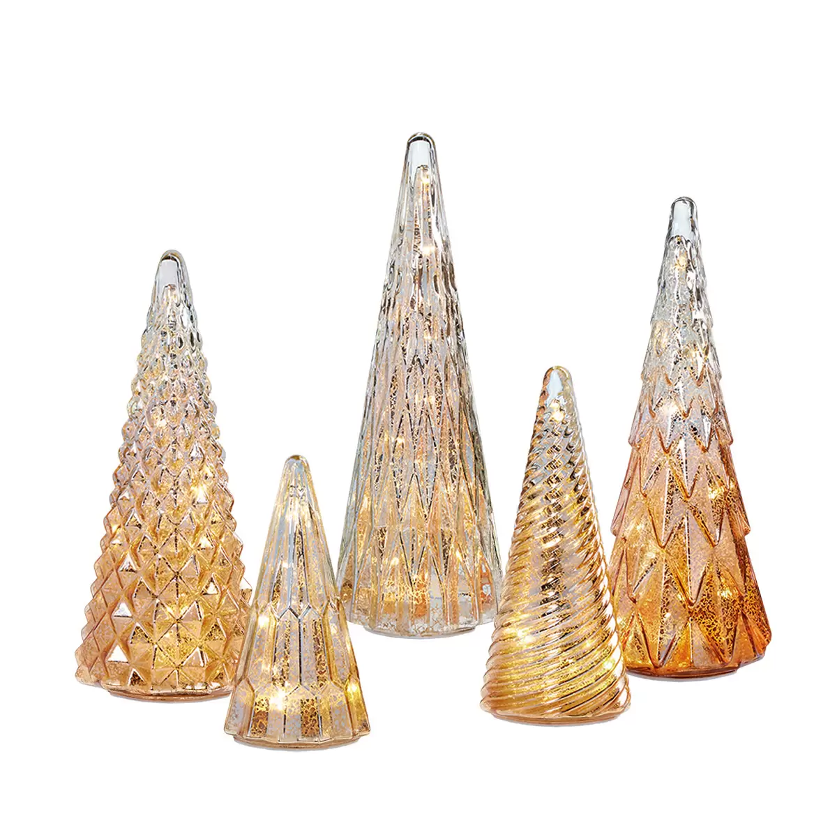 Ensemble de 5 arbres en verre avec lumières DEL en vert - Image 6