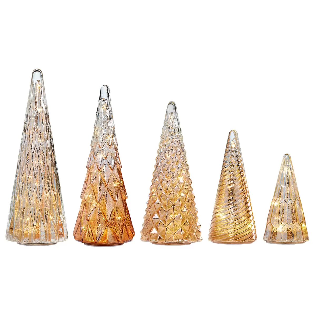 Ensemble de 5 arbres en verre avec lumières DEL en vert - Image 8