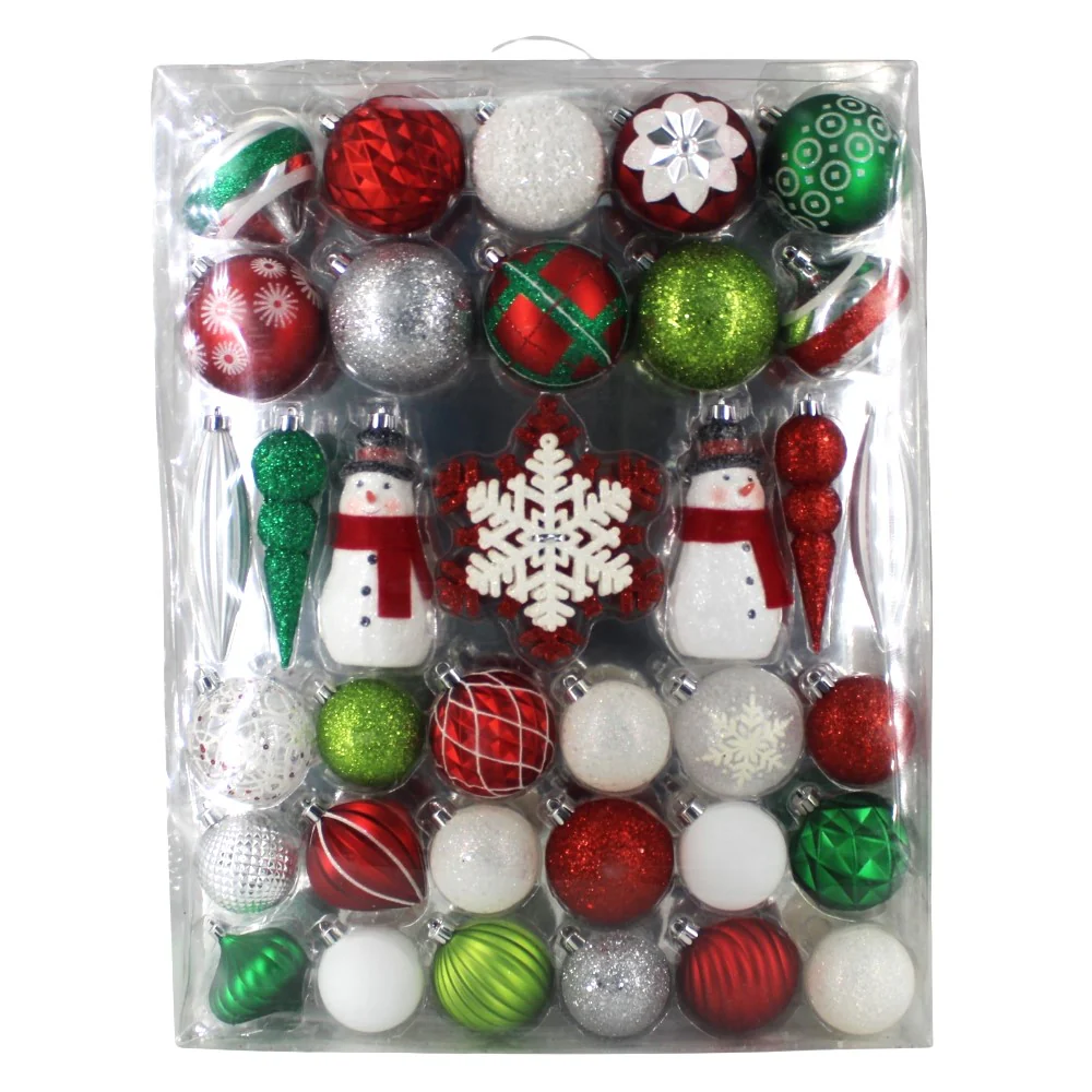 Ensemble de décorations de Noël incassables, 78 pièces, en rouge et vert