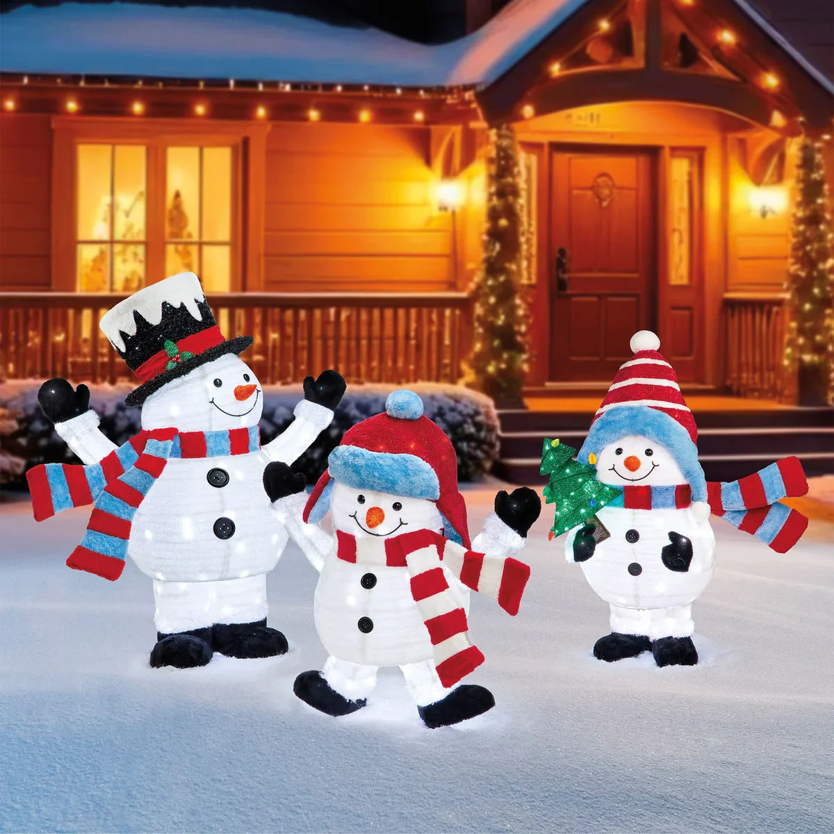 Famille de bonhommes de neige avec 435 lumières DEL, paquet de 3