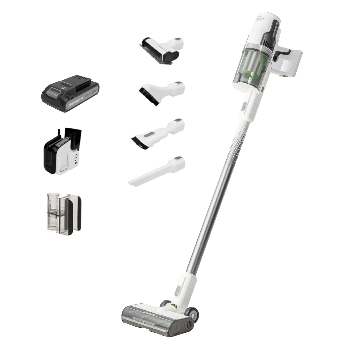 Greenworks - Aspirateur-balai 24V avec batterie et chargeur mural