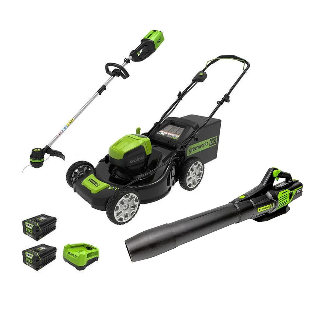 Greenworks - Ensemble trio tondeuse à pousser sans balais
