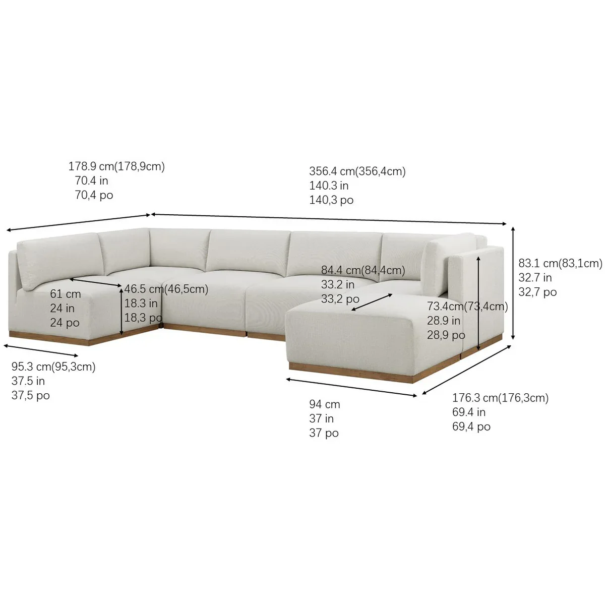 Henredon - Sectionnel 6 pièces en tissu avec pouf - Image 7
