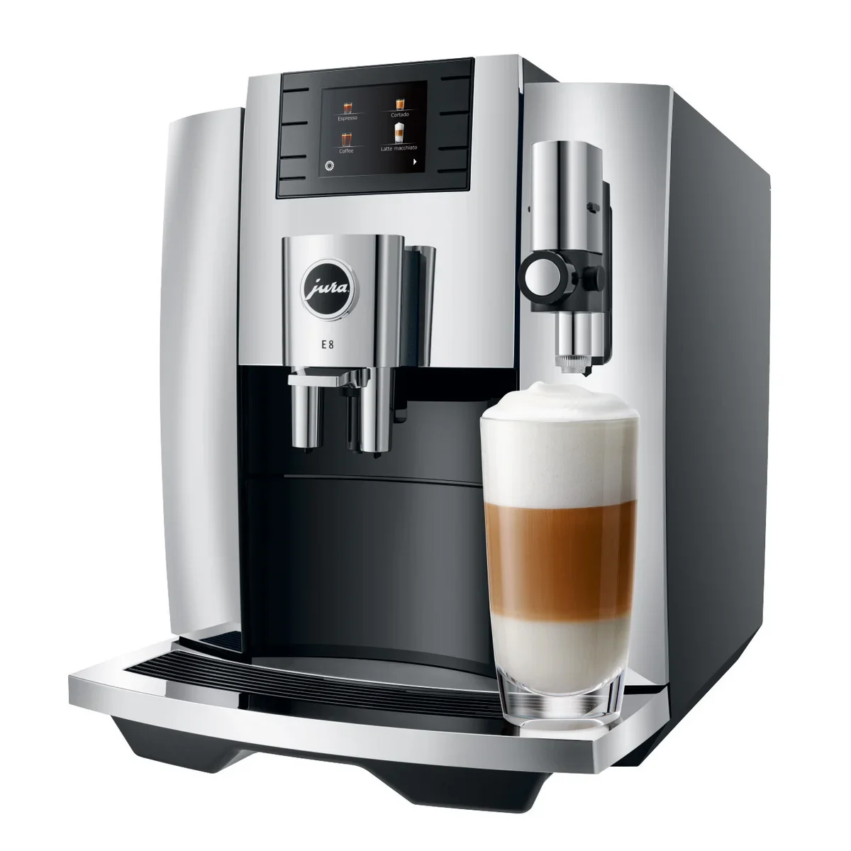 Jura E8 - Machine à espresso automatique avec récipient à lait, glacette et tube à lait en inox