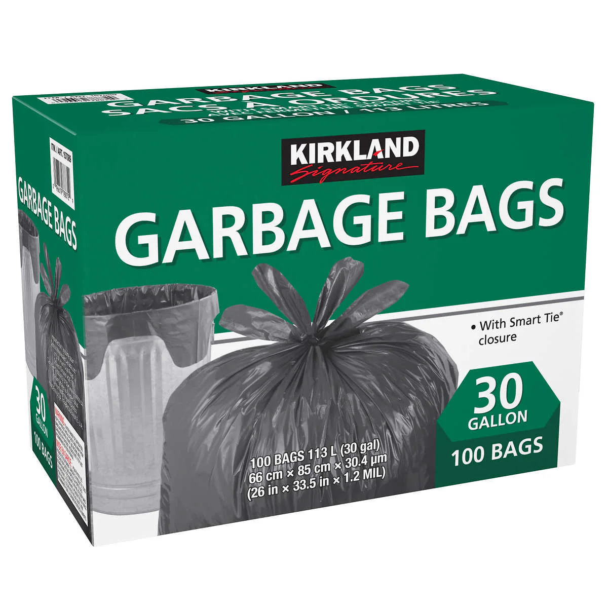 Kirkland Signature - Sacs à ordures Smart Tie, 30 gallons, paquet de 100