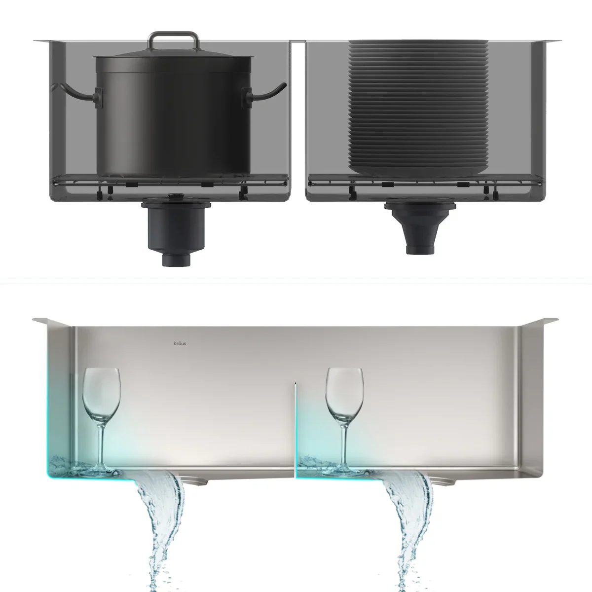 KRAUS - Évier encastrable à cuve double en acier inoxydable de 33 po - Image 9