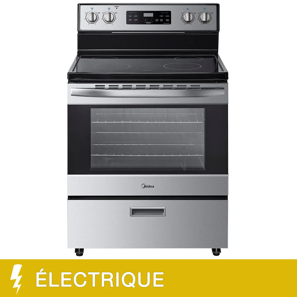 Midea - Cuisinière autoportante à surface de cuisson lisse de 30 po et 5,1 pi³