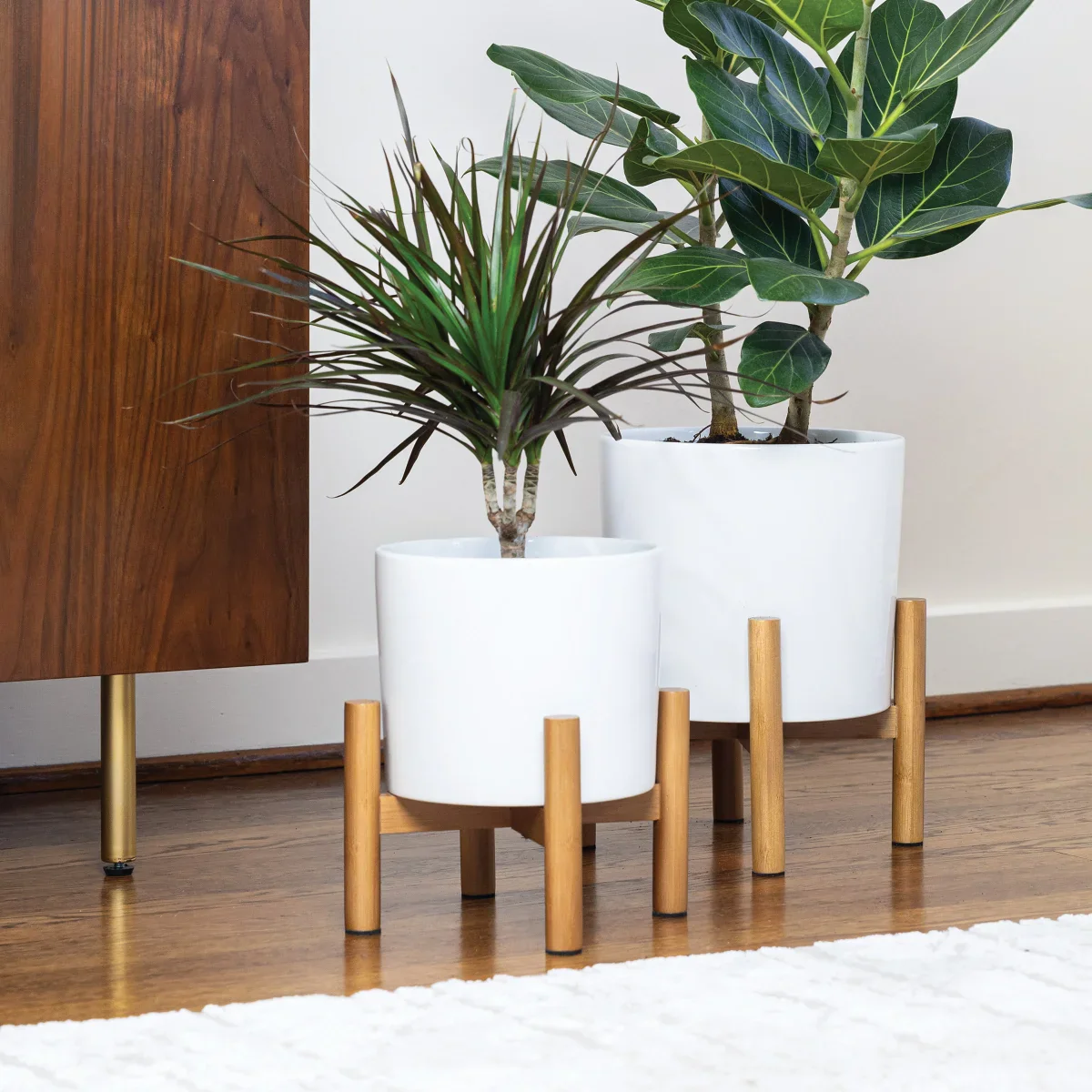 Mullally - Jardinières en céramique avec supports en bambou