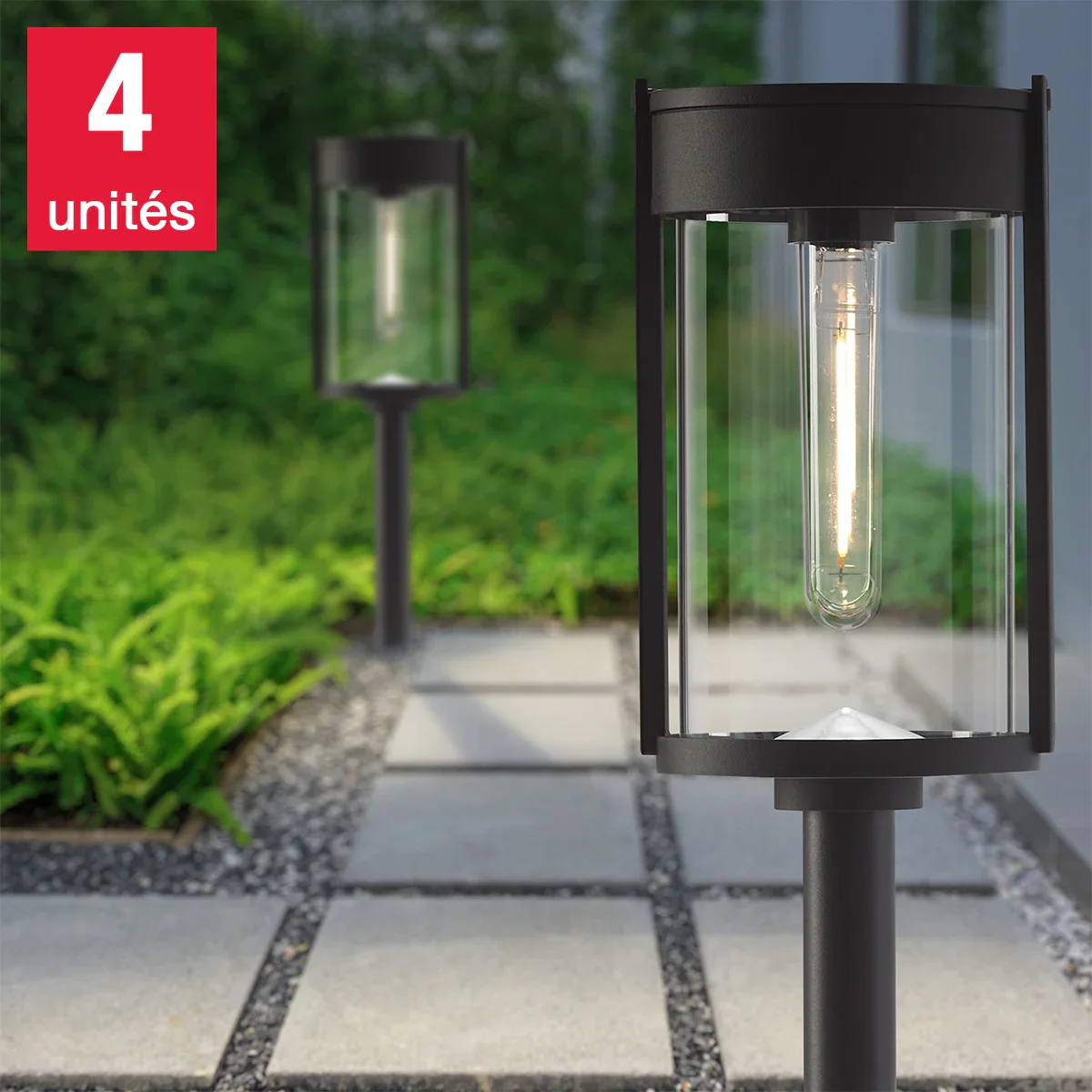 Naturally Solar - Luminaires solaires de parterre à DEL style rétro, paquet de 4