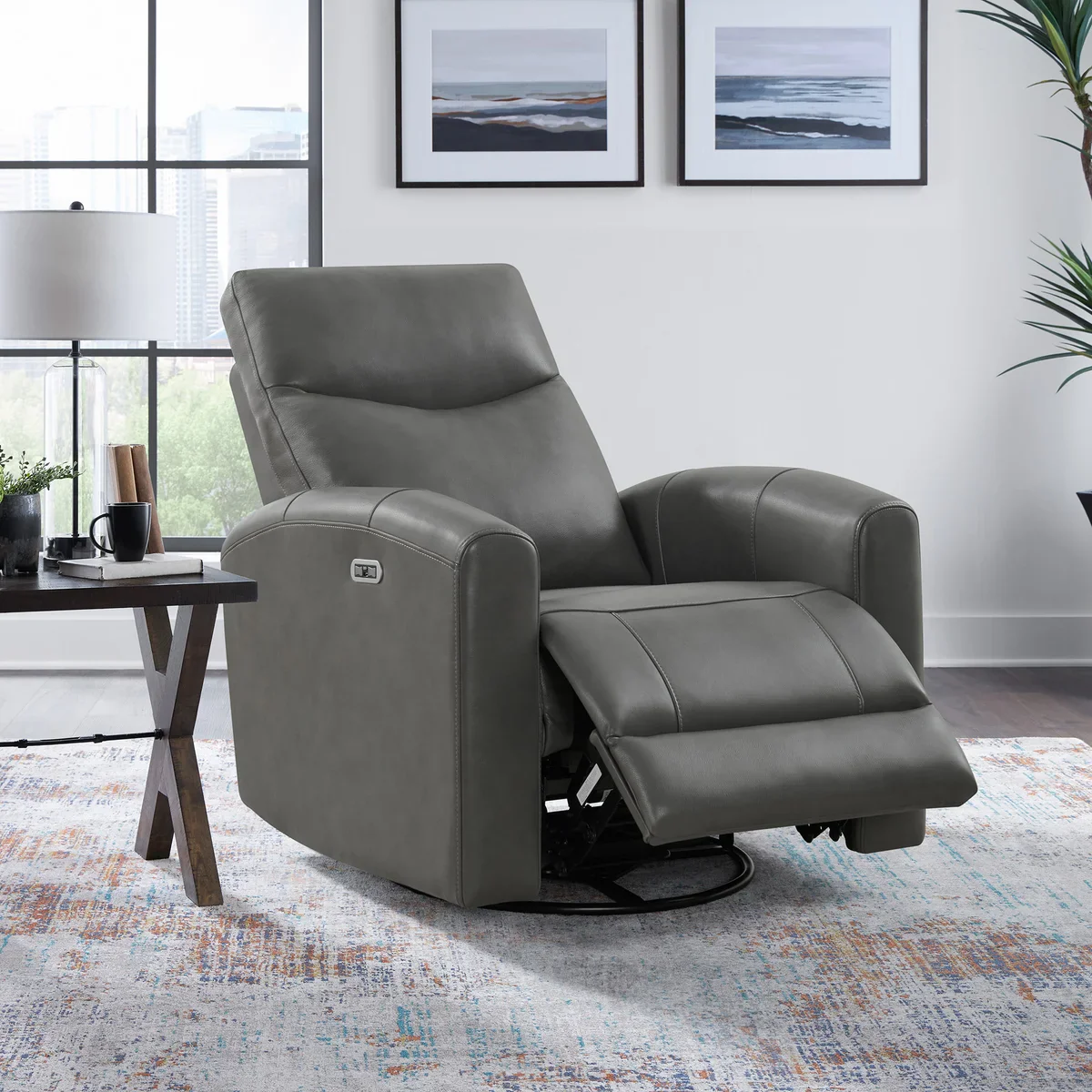 Northridge Home - Fauteuil en cuir pleine fleur pivotant à inclinaison motorisée - Image 2