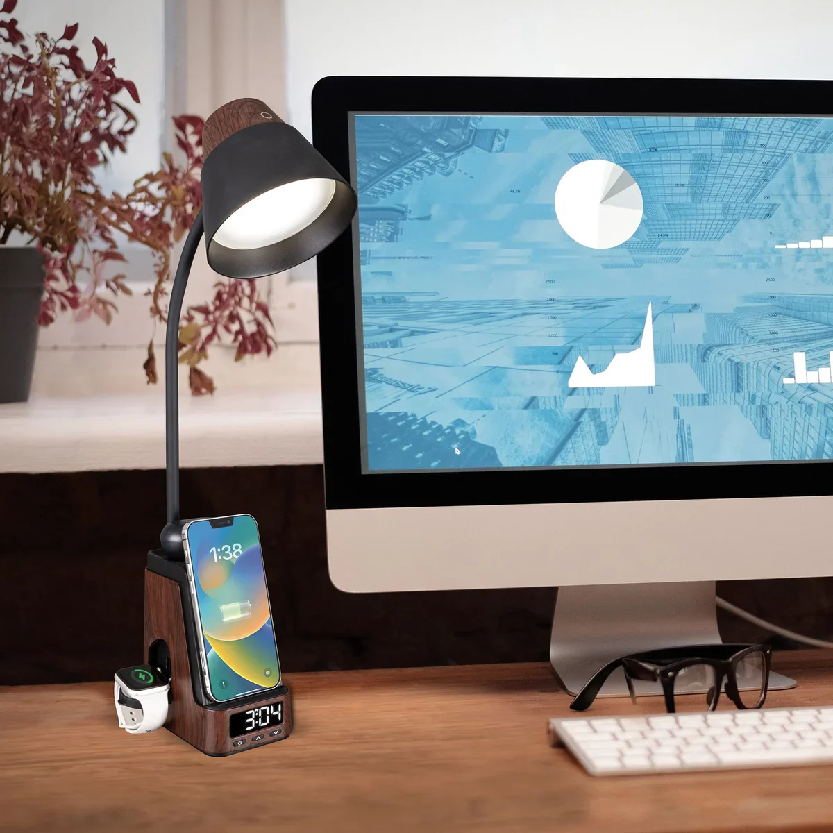 OttLite - Lampe de bureau Ă DEL avec station de charge pour appareils multiples - Image 6