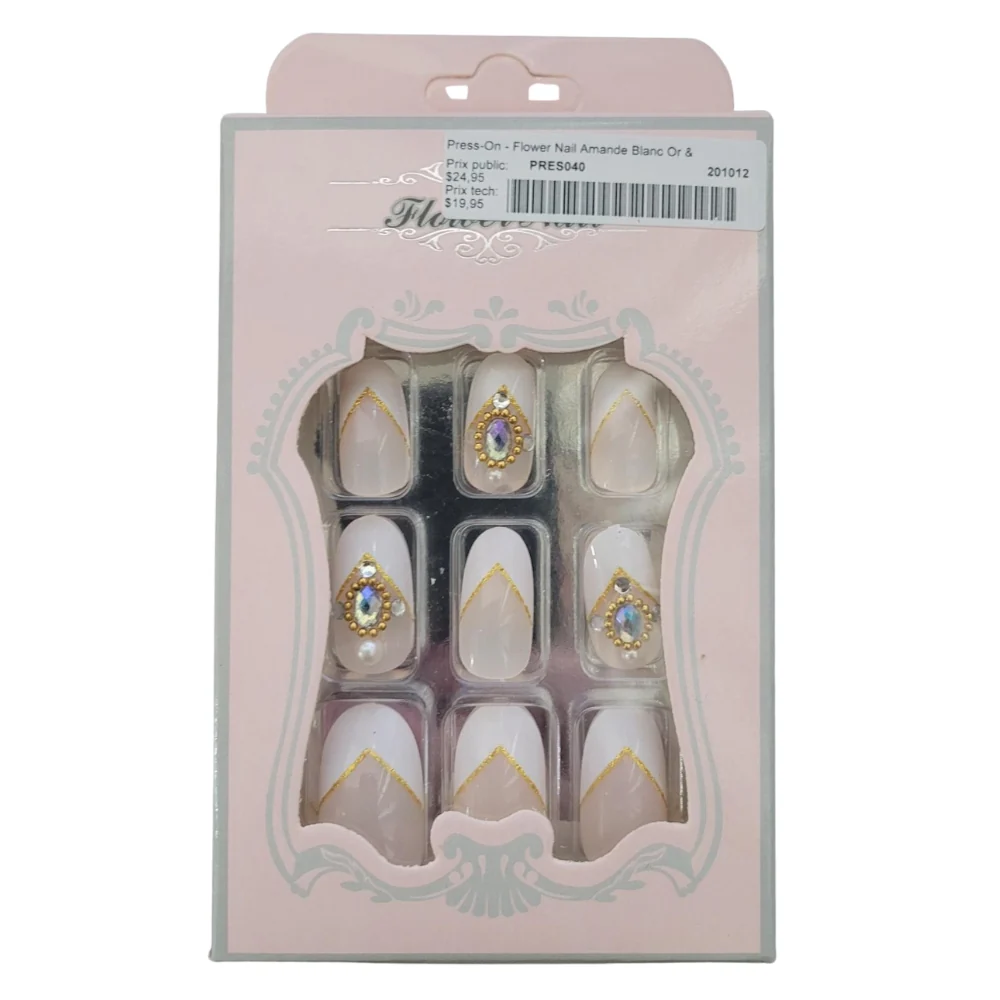 Press-On - Ongle carré arrondi à flocons blancs Flower Nail, 24 pièces - Image 3