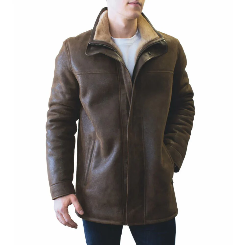 RBH Ricardo - Veste en cuir de mouton Ă double col montant