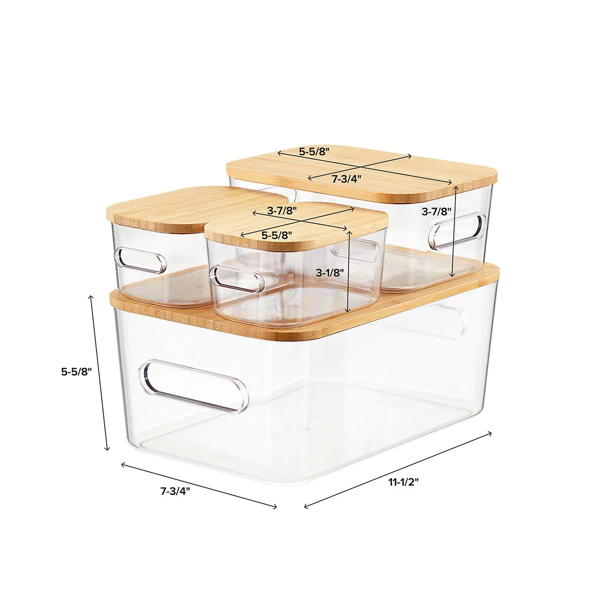 Smart Store - Paquet de 4 bacs transparent avec couvercles en bambou - Image 2