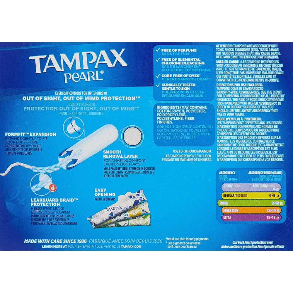 Tampax Pearl - Tampons super absorbants non parfumés, paquet de 96 - Image 2