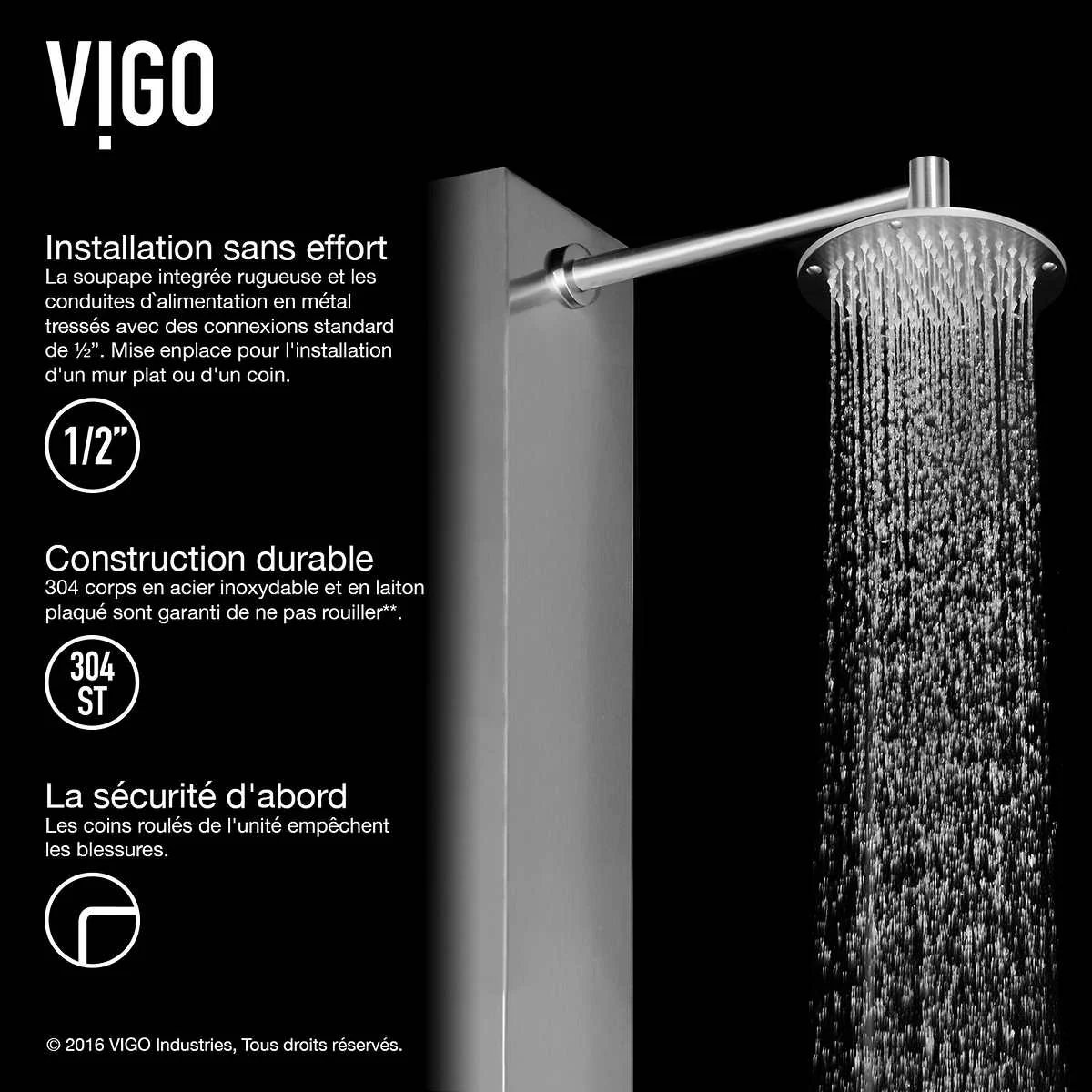 Vigo – Colonne de douche Dilana avec pomme de douche ronde à jet de pluie - Image 2