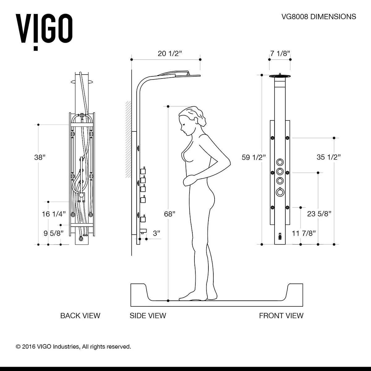 VIGO – Colonne de douche Mateo avec pomme de douche ronde à jet de pluie - Image 7